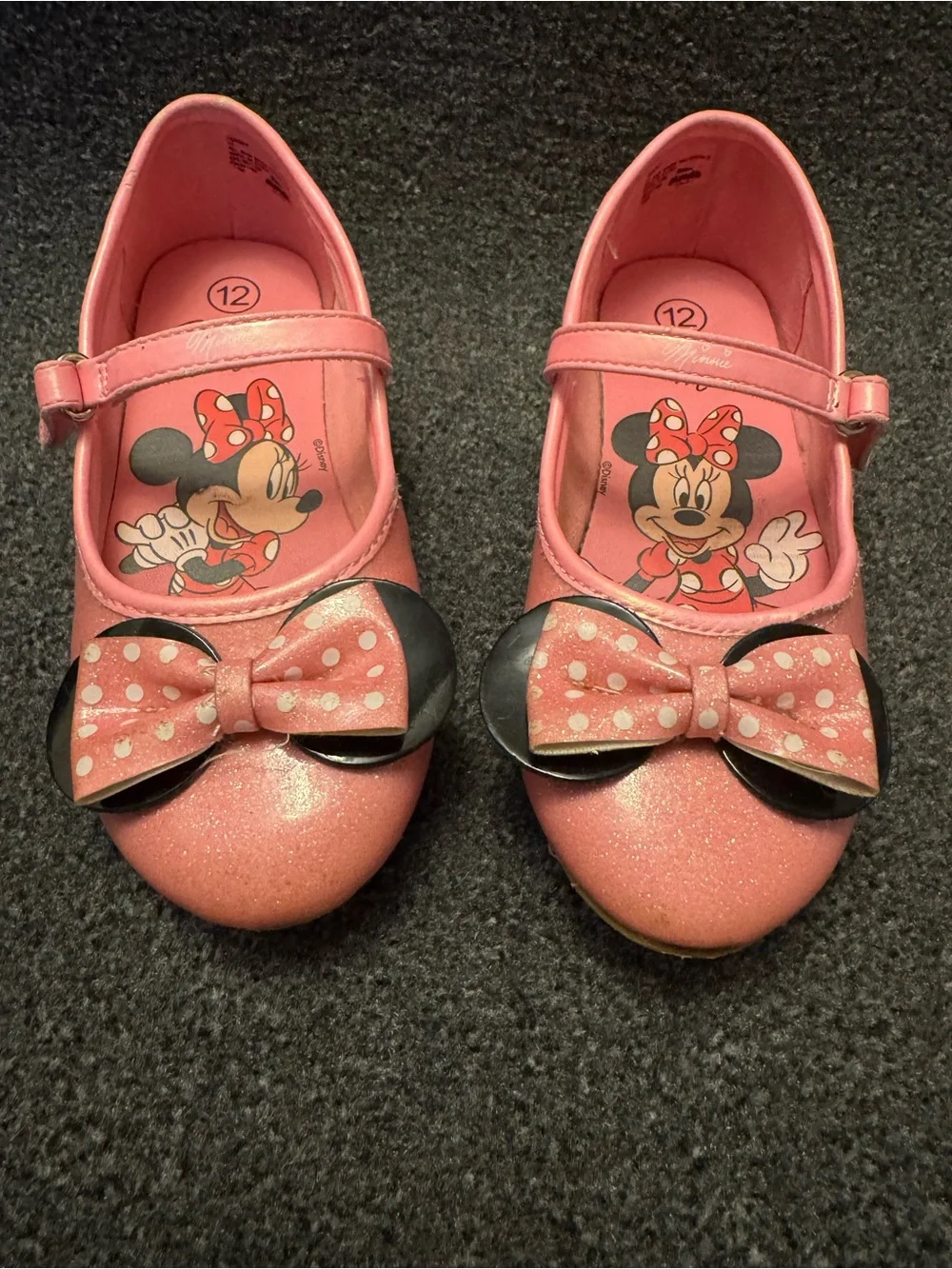 Disney Minnie Mouse Toddler Girls Pink Glitter Mary Jane Ballet Flats - Size 12
